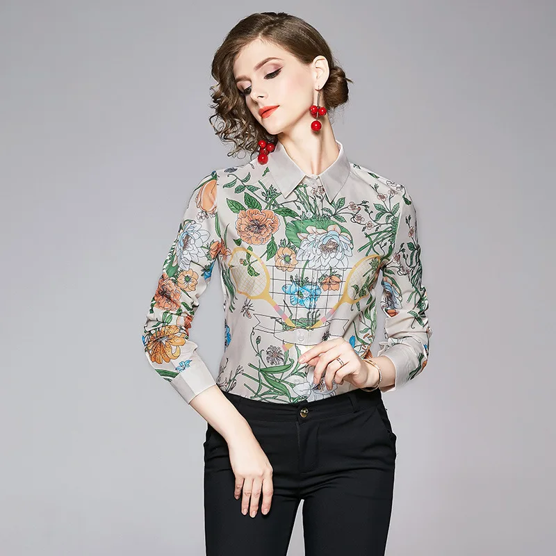 

New European and American fashion close waist and thin positioning printed shirt