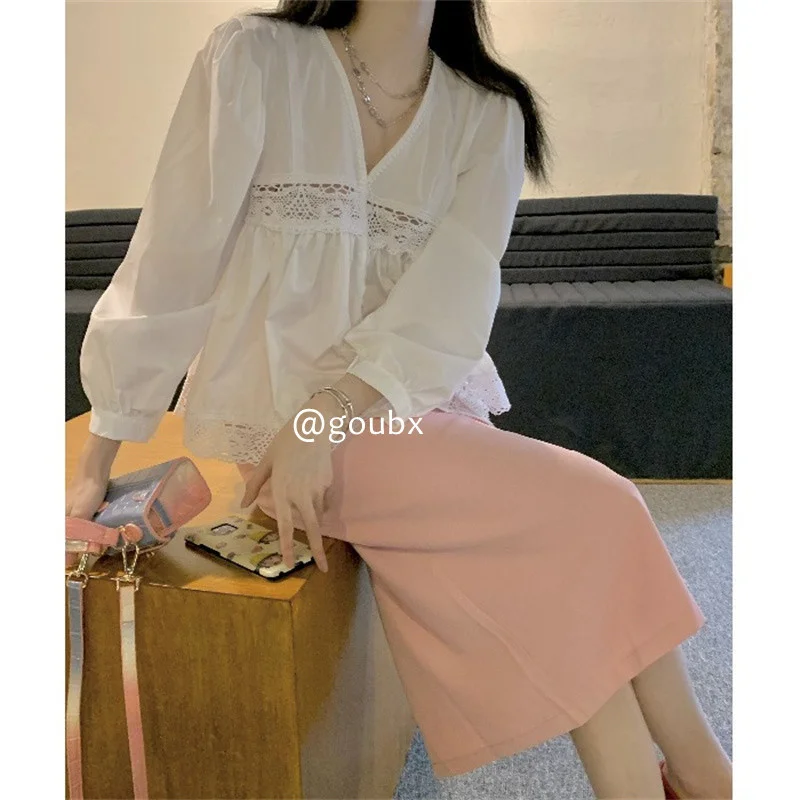 

Кружевная белая рубашка в стиле пэчворк Женская Новинка 2020 осенний стиль ретро Универсальный элегантный топ