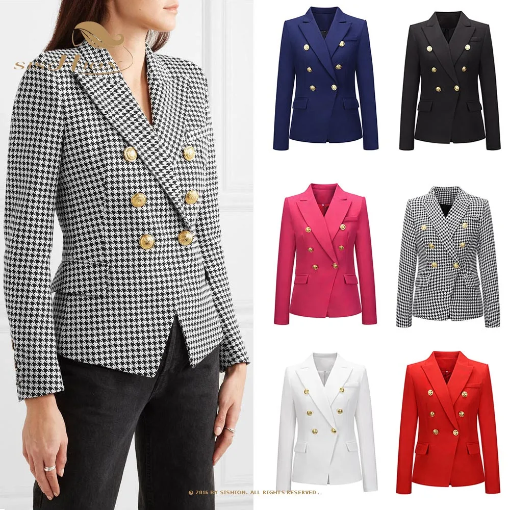 

SISHION Feminine Blazers 2022 Women's Double Breasted Lion Buttons White Black Blazer Jacket Elegant платье VD2429