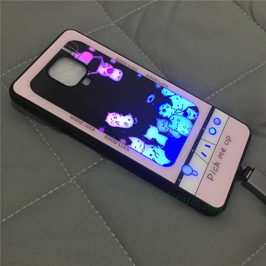 Poco X3 Pro Coque Back Cover For Xiaomi Redmi Note 9 10 Pro 8 7 7S 9S 10s LED Flash Case Funda Red Mi 9 C 11 Glass Cute Cat