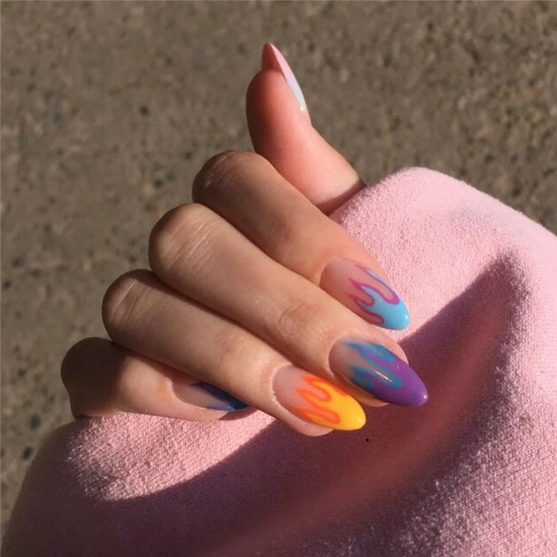 

1Pcs 2021 New design Roll Holographic Nail Colorful Flame Nail Art Transfer Sticker Water Slide DIY Nail Art Decals