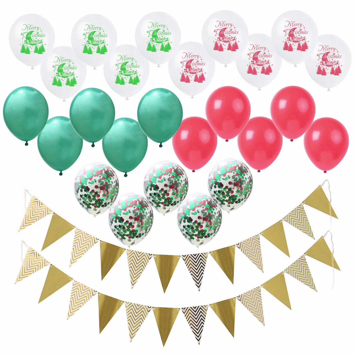 

27pcs/set Cartoon Happy New Year Balloons Banner Set DIY Red Green Latex Confetti Ballons Merry Christmas Party Decor Ballons