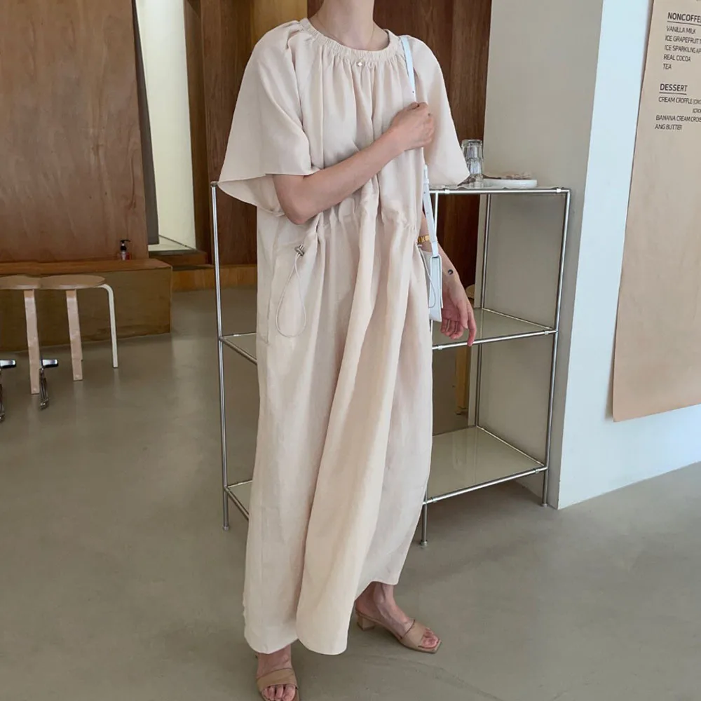 

2021 Summer New Japanese Style Crease Design Loose Casual Solid Color Solid Color Summer Women's Dress Simplicity Hot Sale