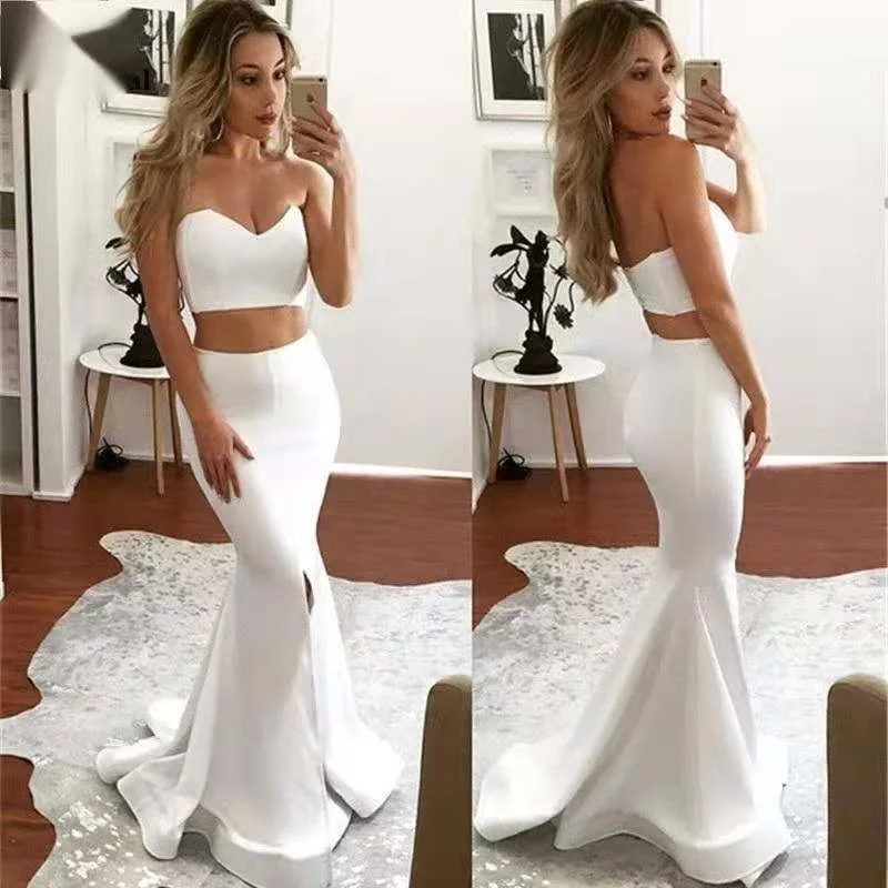 

Fashionable New Simple Light Princess Wedding Dresses Dress V-neck Two-piece Set Vintage Off White Belt Sexy Weddingdress