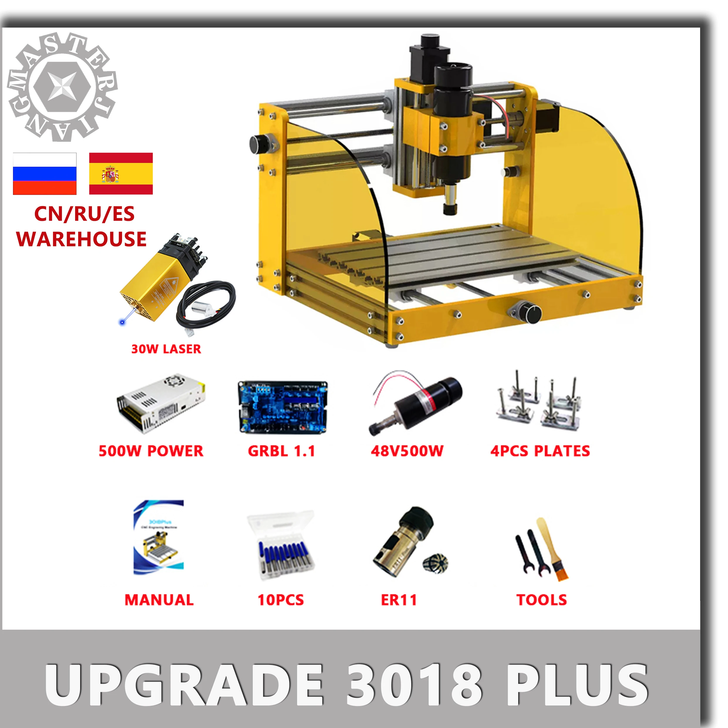 Обновленный гравировальный станок 3018 Plus с металлической рамой GRBL PCB фрезерный Nema