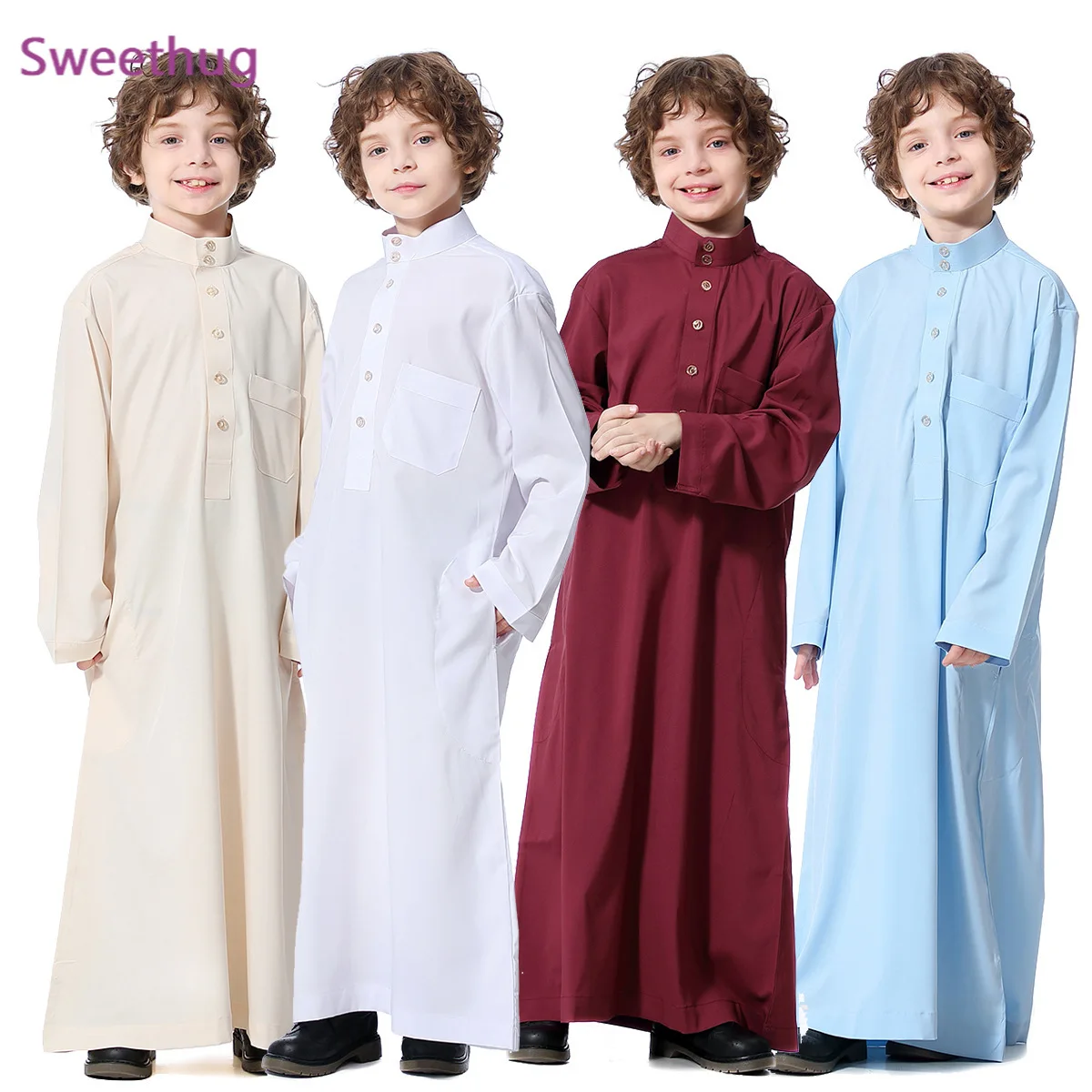 2021 Muslim Robe Teenager Kids Saudi Arabia Pakistan Boy  Middle East Full Sleeve Jubba Islamic Clothing Men Party Thobe Kaftan