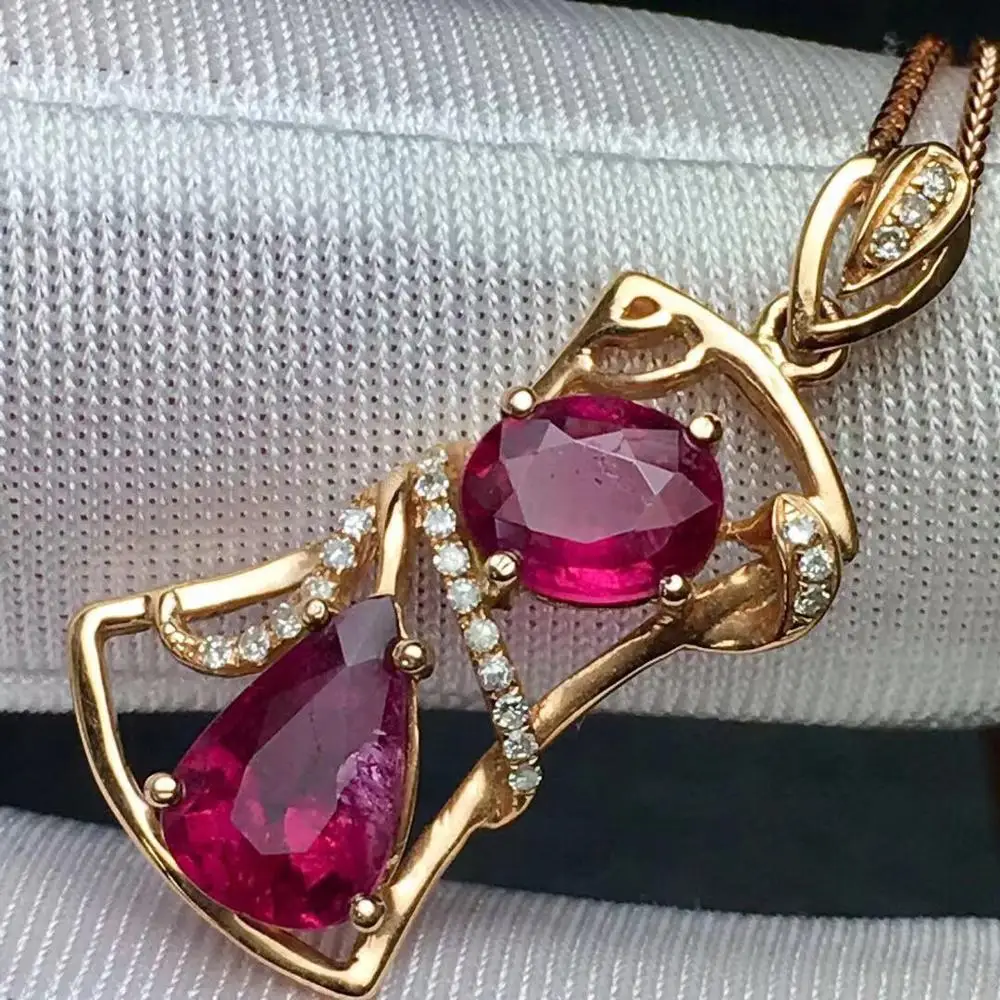 Турмалиновый кулон хорошее ювелирное изделие Настоящее золото 18 К 100%