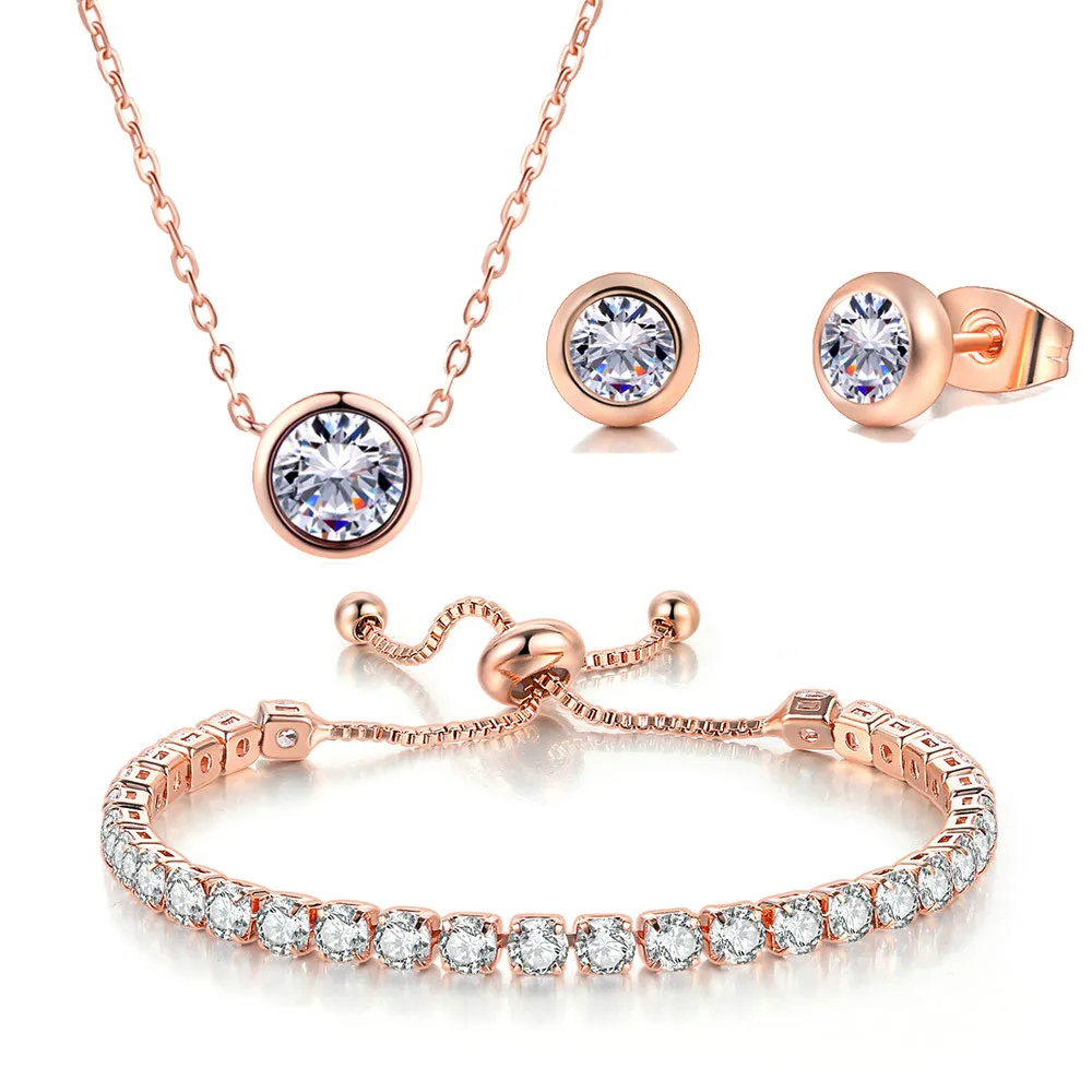 Блестящие циркониевые серьги 4 цвета тренд набор украшений для женщин ожерелье