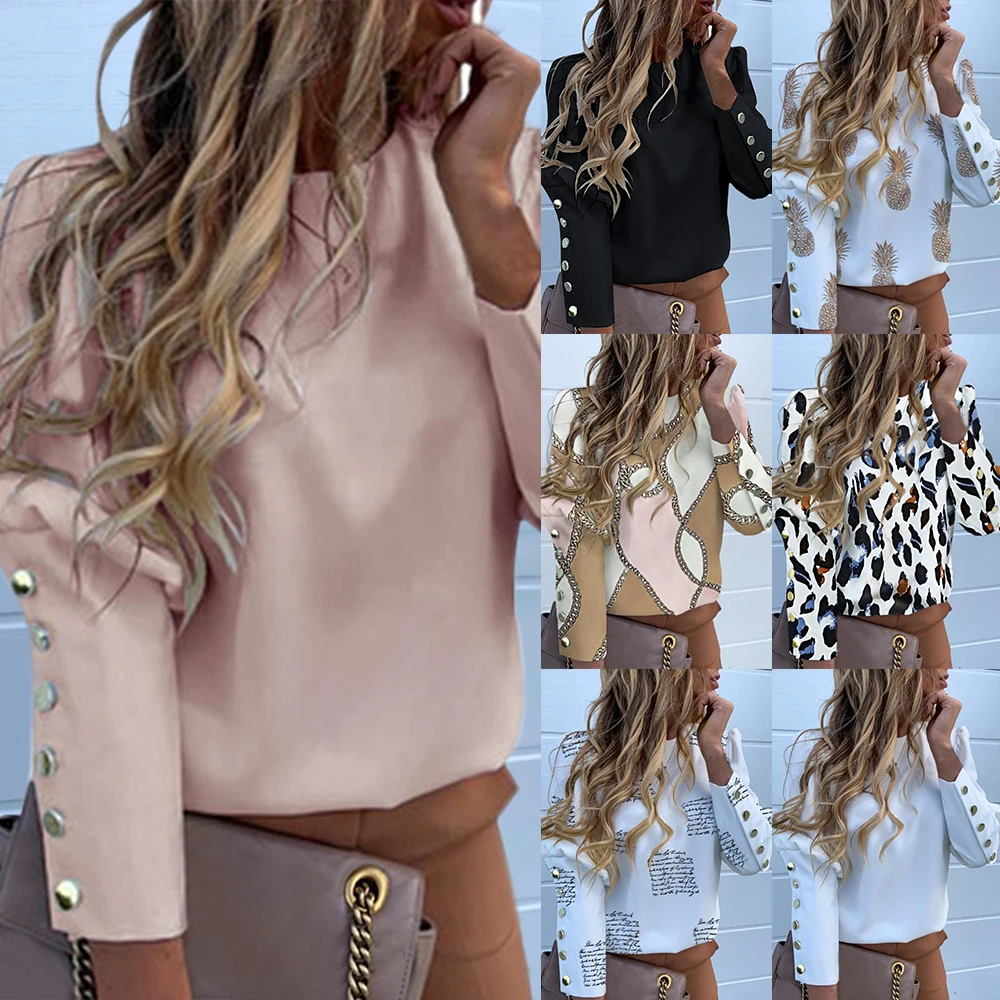Новая модная Осенняя блузка с металлическими пуговицами женская рубашка