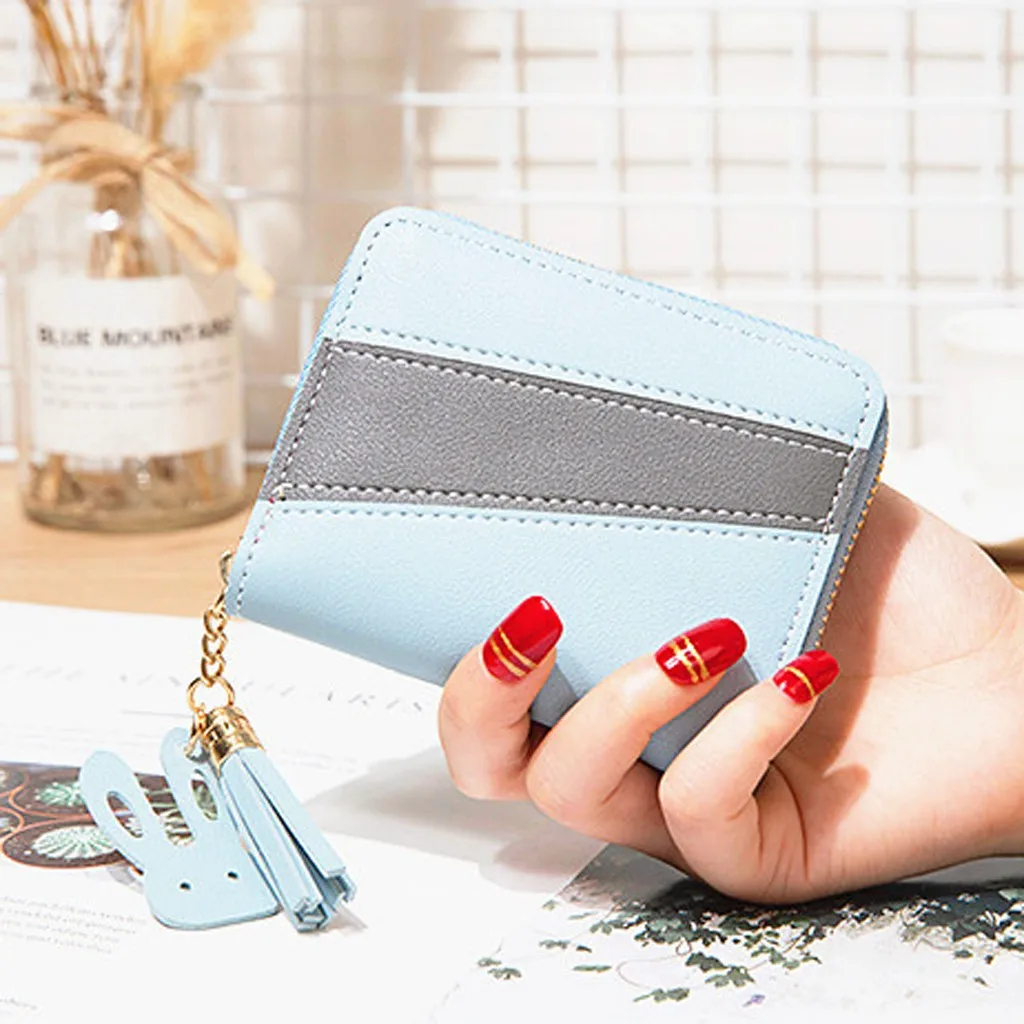 Женский уличный модный тренд однотонный кожаный кошелек с бахромой для карт