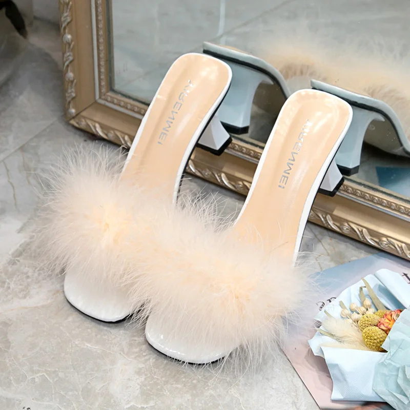 

Women's Sandals Summer High-heeled Shoes Women 2020 New Korean Fashion Shoes Female Students Thick Heeled Hairy Sandals Women
