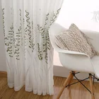 Занавески с вышивкой в виде зеленых листьев, Простые занавески из чистого белого тюля для балкона, гостиной, столовой, спальни