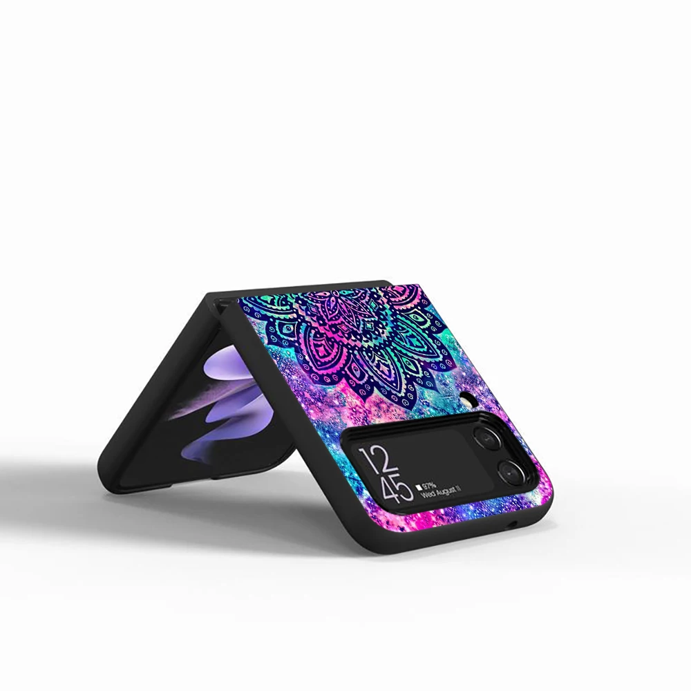 cell phone case for samsung galaxy z flip3 5g black coque z flip 3 hard pc luxury cover zflip3 funda capa mandala sunflower free global shipping