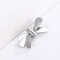 new bowknot crystal zircon beads 925 sterling silver fit pandora original silver bracelet charms for women jewelry making