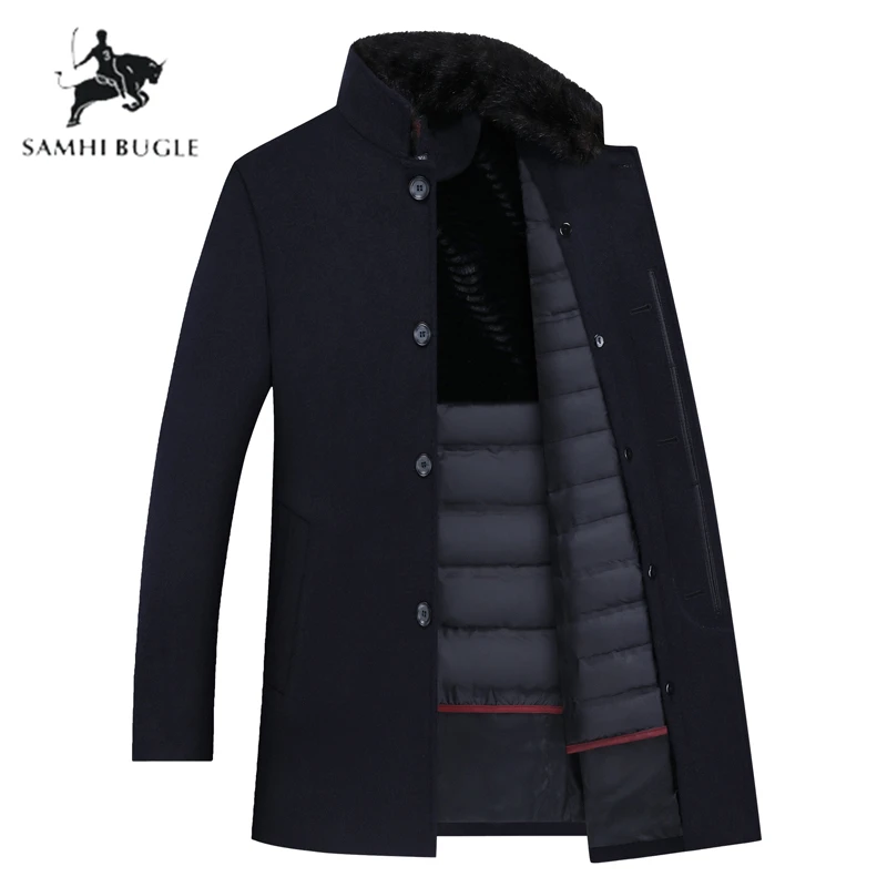 SAMHI BUGLE шерстяное пальто для мужчин, мужские куртки из 90% утиного пуха, толстое шерстяное пальто для мужчин, Мужское пальто больших размеров M-XXXL 8866