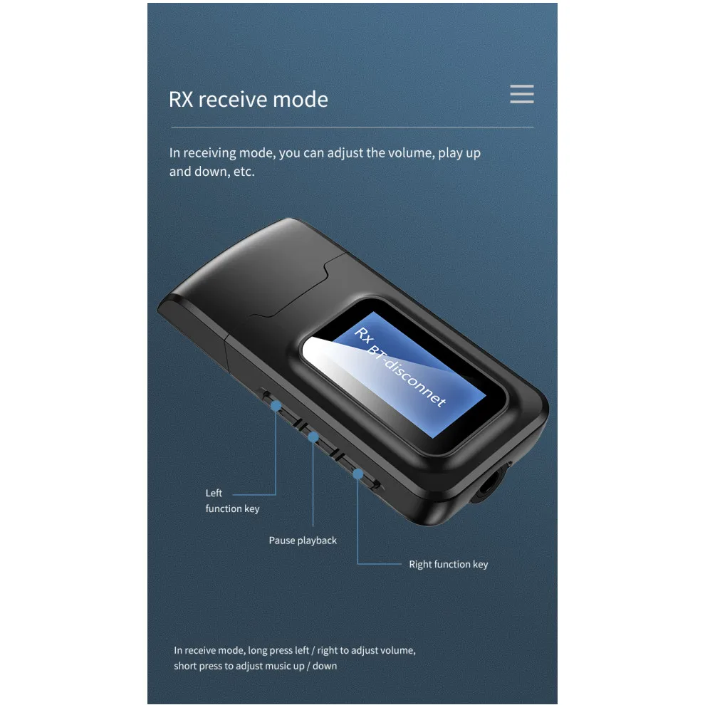 USB Bluetooth 5 0 аудио передатчик приемник с ЖК-дисплеем 3 мм AUX RCA стерео беспроводной