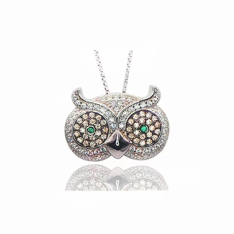 

LY 925 Sterling Silver Free Shipping Synthetic Coloured Crystal Christmas Gift Owl Necklace Of Women Fine Jewelry 2021 Trend