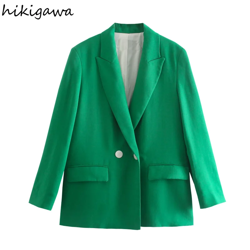 

Блейзер Hikigawa женский однотонный, модный двубортный свободный элегантный пиджак с английским воротником и длинным рукавом, в стиле High Street