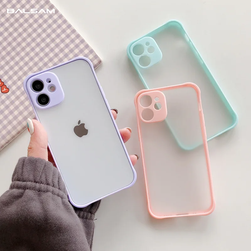 

Balsam Shockproof Transparent Phone Case For iPhone 12 Mini 11 Pro X Xs MAX XR 6 6s 7 8 Plus Camera Protection Candy Color Cover
