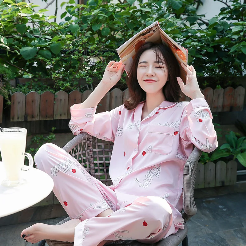 

Sexy Sleep Lounge Pajamas Sets for Women Fashion Spring Print Pattern Pajama Set Sleepwear Long Sleeve Trousers Two Paper Suit