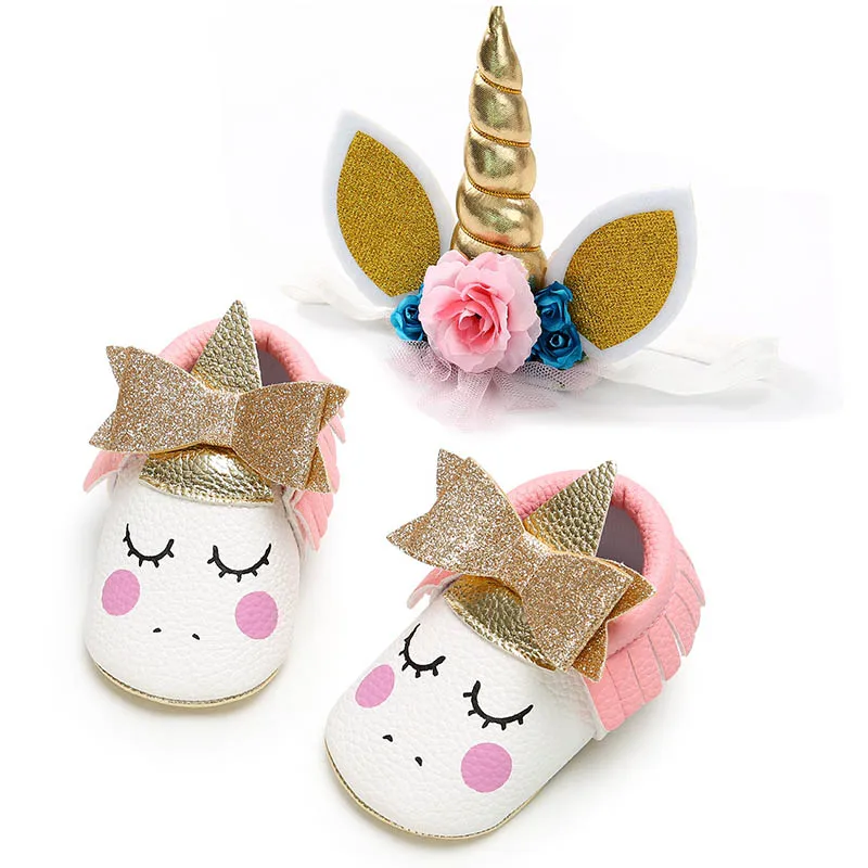 Повязка на голову + Мокасины с рисунком животных для маленьких детей и девочек