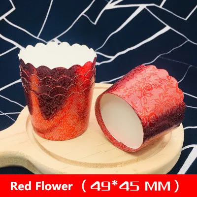 50pcs Алюминиевая фольга, бумажные стаканчики для кексов, красная роза, поддон для кексов, поднос для выпечки, свадебные кассеты, обертка для кексов, инструменты для торта - Цвет: 50pcs