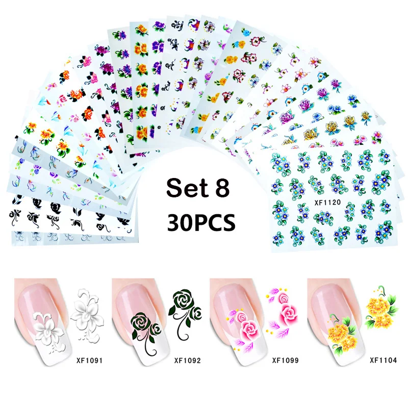 30 шт цветок наклейки для ногтей Переводные бабочки животные кружева перо клейкие
