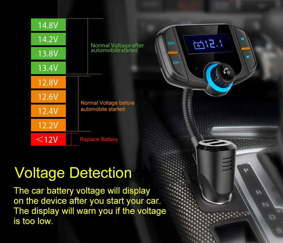 Автомобильный FM передатчик Konrisa Bluetooth Aux Выход QC 3 0 быстрое зарядное устройство