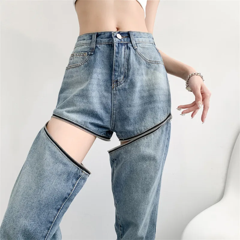 Женские съемные джинсовые брюки модные летние шорты Y2K синие офисные прямые