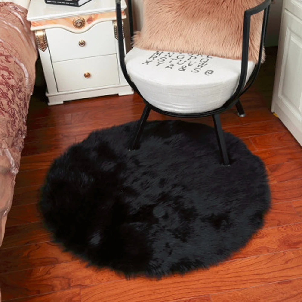 Пушистый Круглые Искусственные меховый ковер Спальня плотная плюшевая
