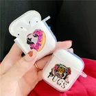 Чехол для наушников Kawaii Pug Dog French Bulldog, чехол для Airpods 1 2, прозрачный мягкий чехол для наушников из ТПУ с мультяшными животными, узор, беспроводная коробка