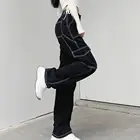 Женские джинсы с высокой талией и множеством карманов, зимние прямые широкие брюки в стиле пэчворк, джинсовые брюки с множеством карманов для дам