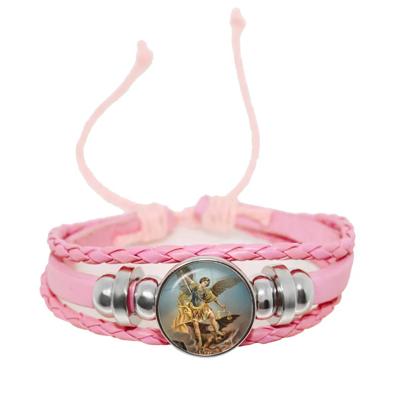 Браслет-амулет с символом Archangel St.Michael Protect Me Saint Shield Glass Time Gem русские кожаные