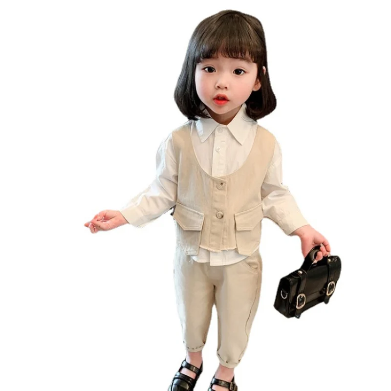

In Stock Spring Summer Children's Clothes Set Baby Girls Vest + Blouse + Pants 3pcs/Set Kids School Beach Outdoor Teenage Girl C