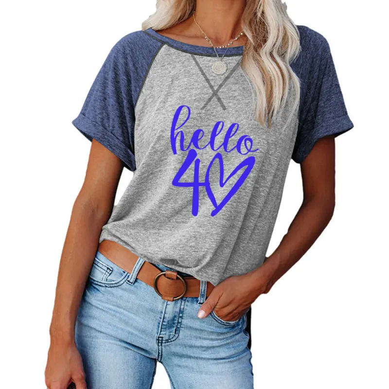 

Summer women's print Hello 40th anniversary T-shirt creative birthday travel T-shirt with birthday party T-shirt