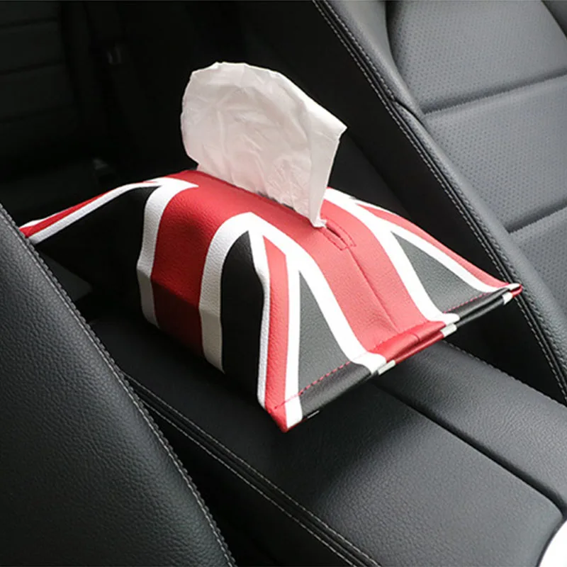 

Auto Interior Union Jack PU Leather Car Tissue Napkin Box Bag package Armrest box Storage for Min mi Cooper JCW S One All Series