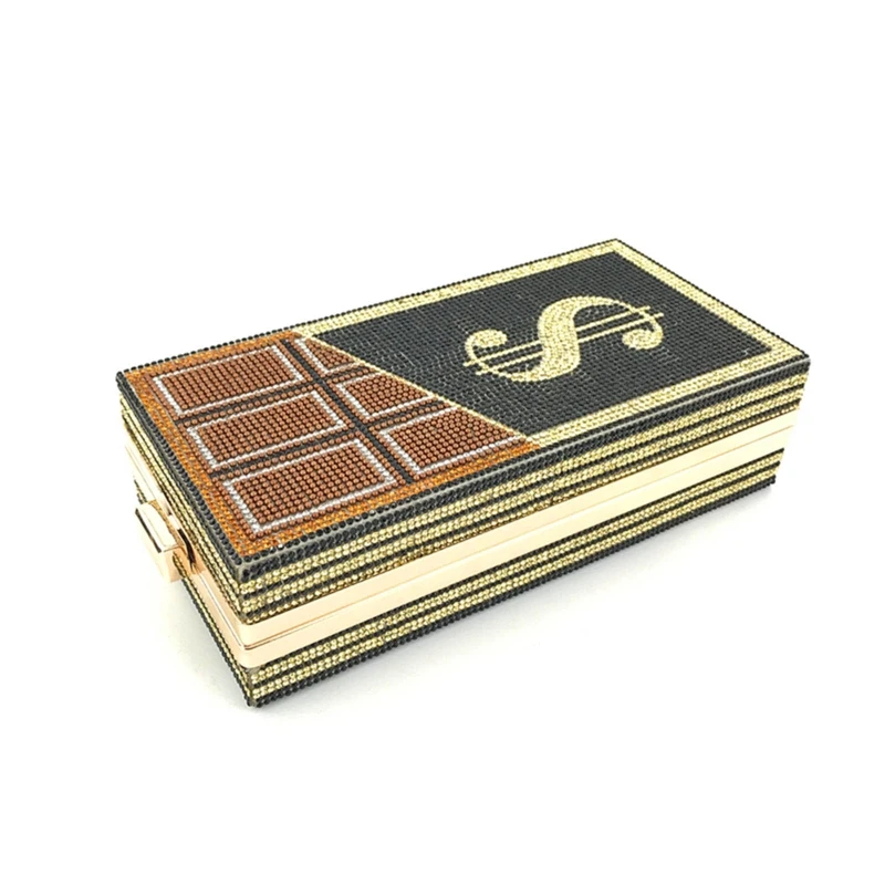 

Clutch Dollar Chocolate Rhinestone Evening Purse Party Hand Bag Rhinestone Money Pouch Cocktail Wedding Dinner Bags