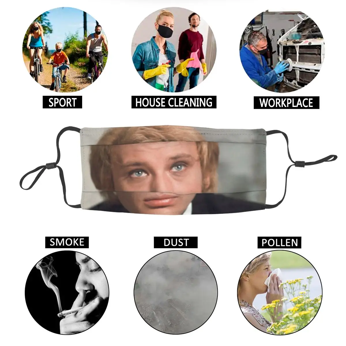 

Johnny Hallyday Young Non-Disposable Face Mask French Rock Singer Anti Haze Anti Dust Protection Cover Respirator Mouth Muffle