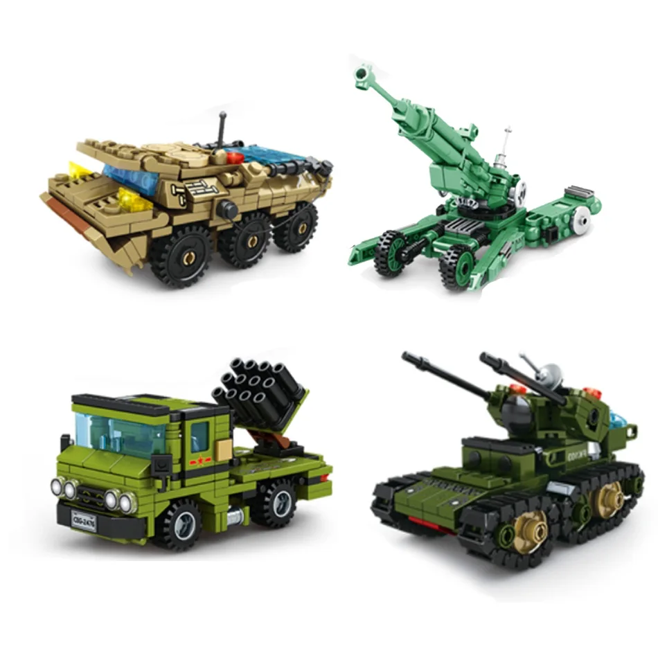 892pcs 4 in 1 Transformation Robot Mecha Building Blocks Military Tank Army ww2 Vehicle Bricks Toys For Children | Игрушки и хобби