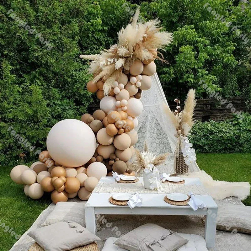 

96pcs Doubled Cream Peach Ballon Arch Kit Coffee Chrome Copper Balloons Wedding Birthday Party Baby Shower Global Decor
