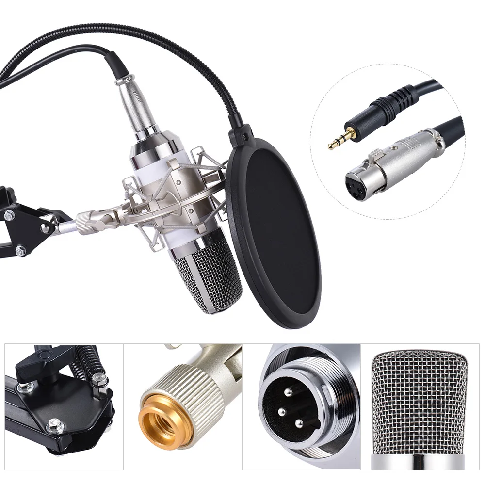 

Professional Broadcasting Studio Recording Condenser Microphone Mic Kit with Shock Mount Adjustable Suspension Scissor Arm Stand