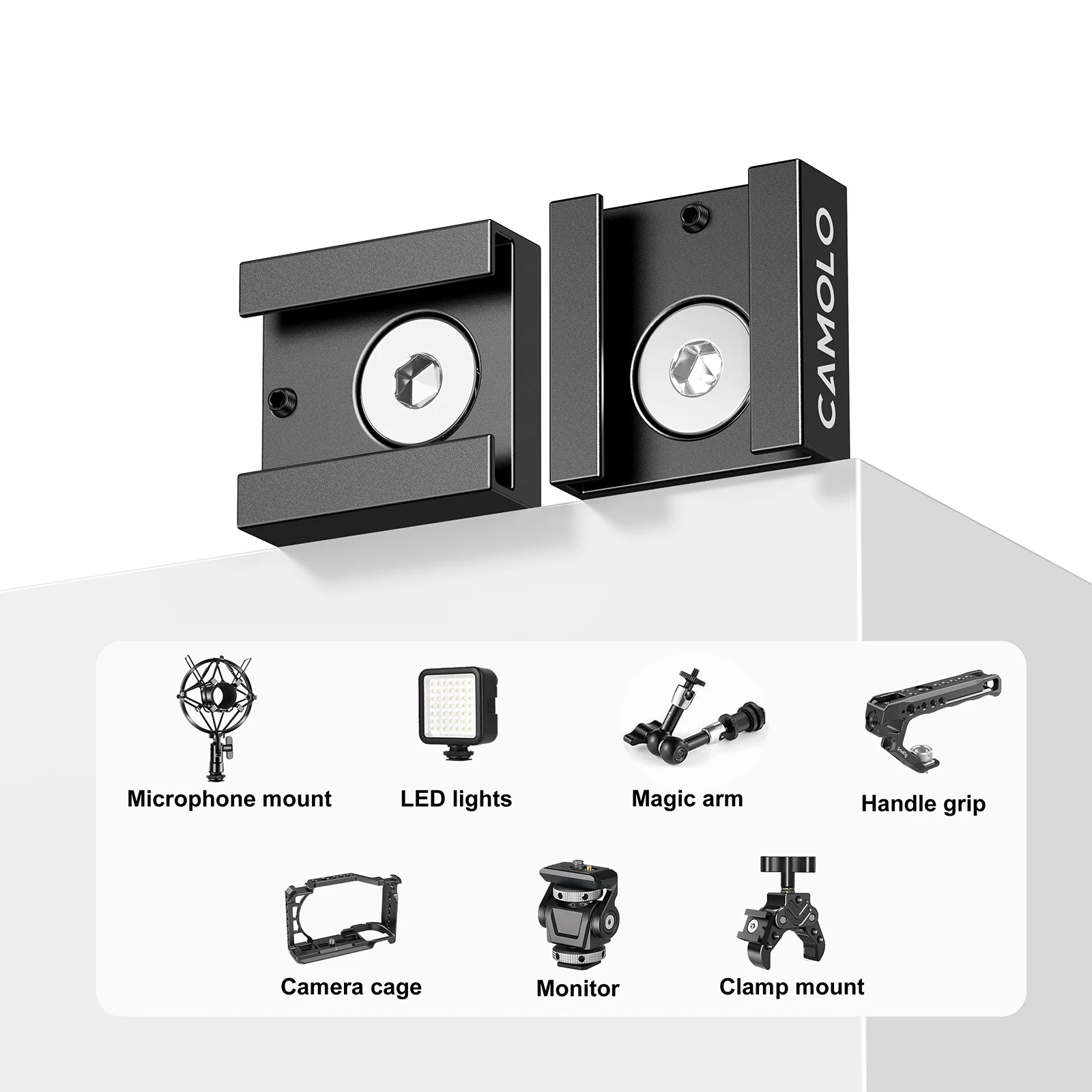 CAMOLO 3 Pack Cold Shoe Mount with 1/4 Inch Thread Metal Mini Extended Bracket for Camera Cage Hand Grip Monitor |