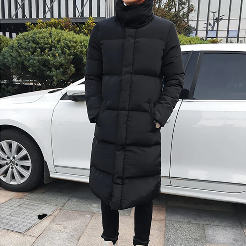 

Winter Jacket Men Long Down Jacket Men's Winter Jacket Stand collar Solid Black Coat Plus Size Thick Warm Slim Fit Male Overcoat