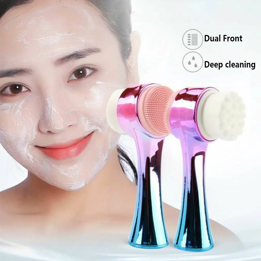 

Double Side Silicone Facial Cleanser Brush Face Cleaning Electroplated Face Washing Tools Brush Deep Clean Face