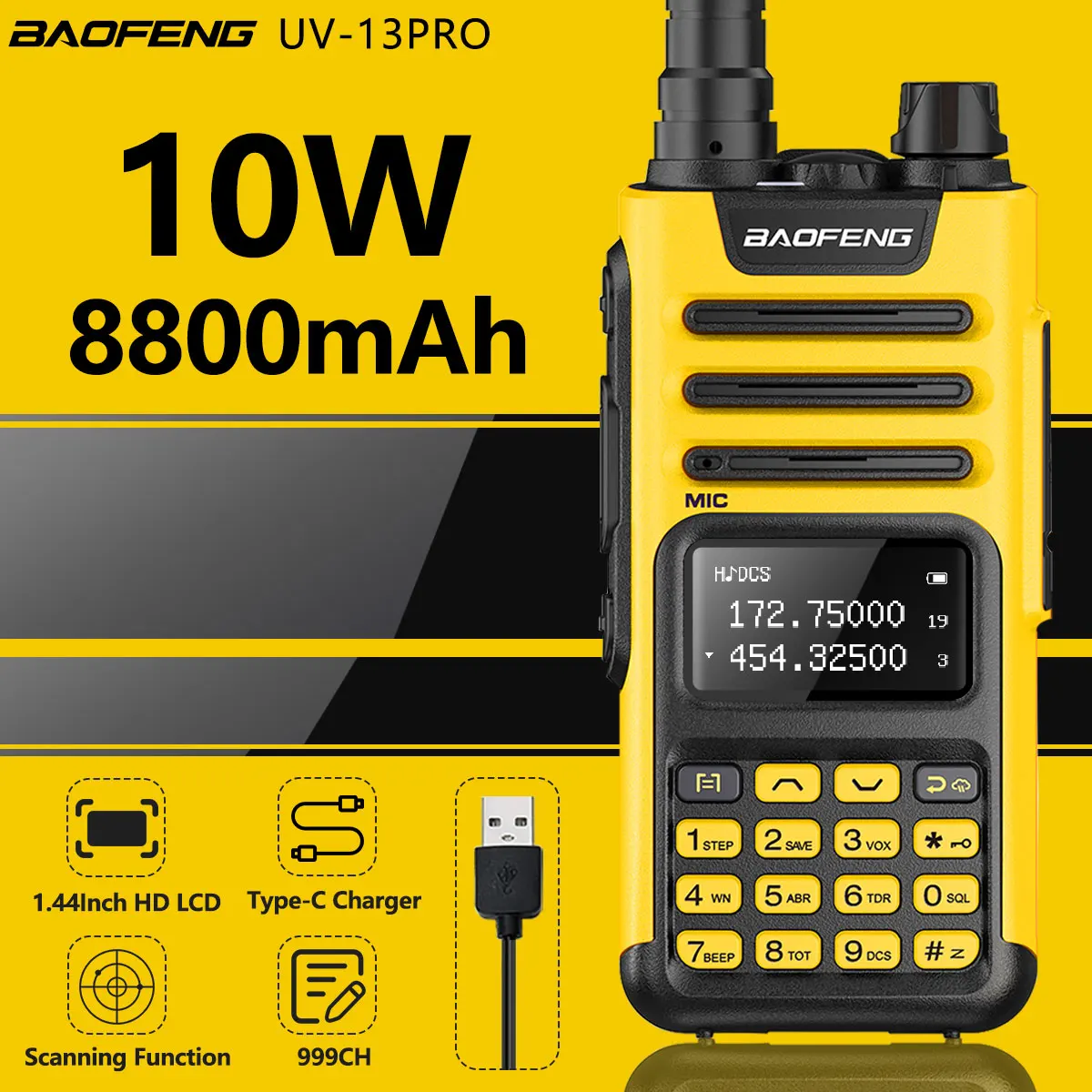 Фото 2022 Baofeng UV-13 PRO Walkie Talkie 10W 8800mAh Type-C USB двухдиапазонный трансивер для любительской 2022 Baofeng UV-13 PRO Walkie Talkie 10W 8800mAh Type-C USB двухдиапазонный трансивер для любительской