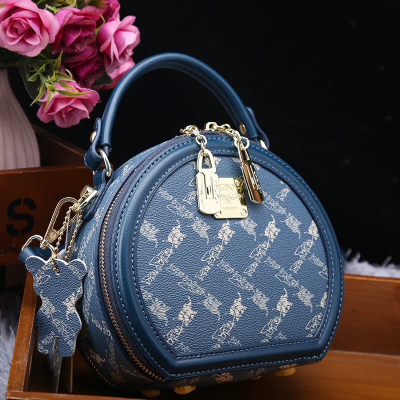 

Genuine Leather Round Bag New Fashion Printing Handbag All-match Single Shoulder Satchels Purses Tote Bags for Women Cc Gg