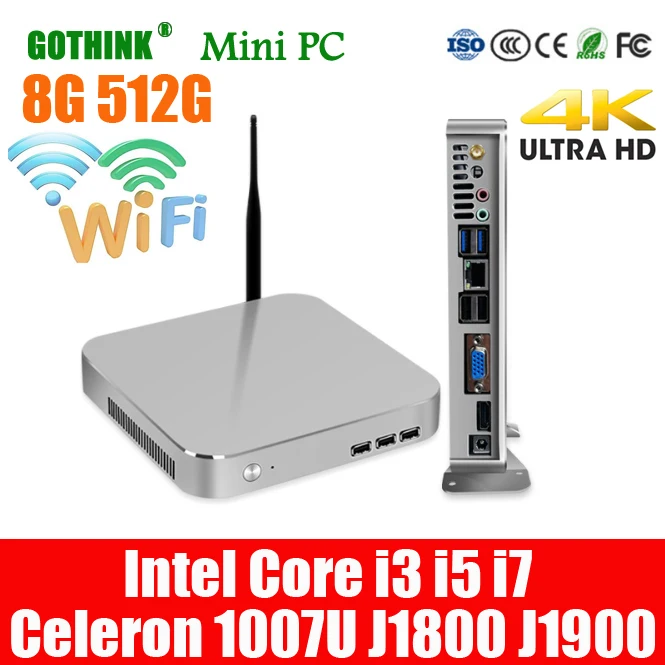 Мини-ПК GOTHINK 8 ГБ 512 Intel core i3 i5 i7 Itel celeron 1007U J1800 J1900 Win10 система LINUX 300 м Wi-Fi VGA карманный
