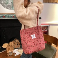 vintage floral women corduroy shoulder bag leopard pattern female retro tote shopping bags girls student travel book handbags