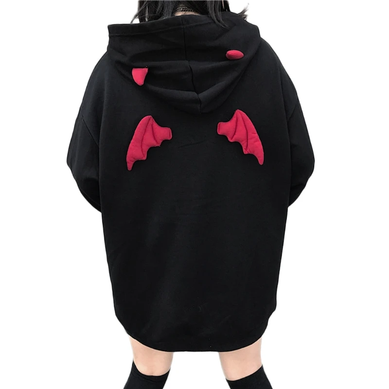 

Женский пуловер с длинными рукавами, пальто большого размера для косплея с дьявольскими крыльями и рожками