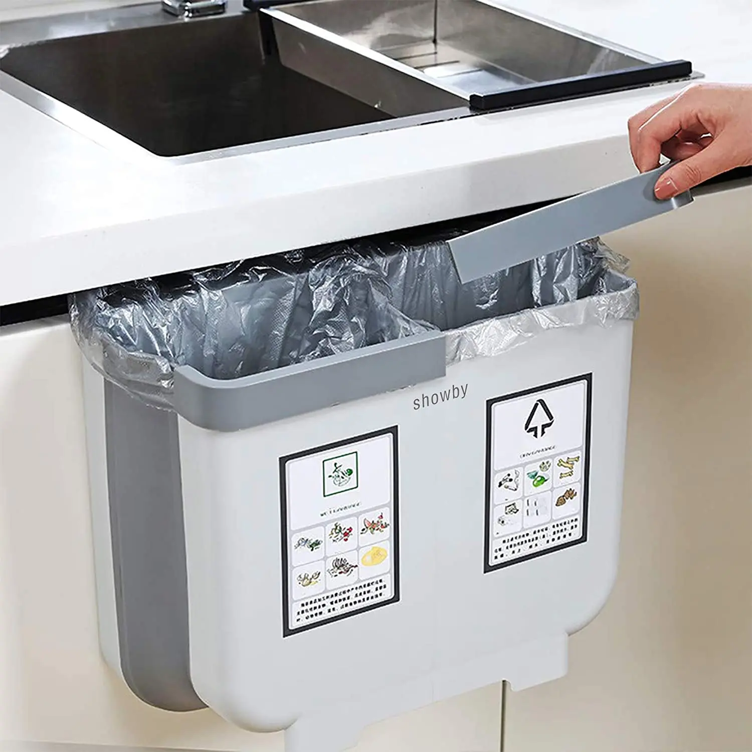 

13L Large Folding Hanging Trash Can Collapsible Garbage Bin for Car/Bedroom/Bathroom/Camp, Plastic,Foldable Trash Bin